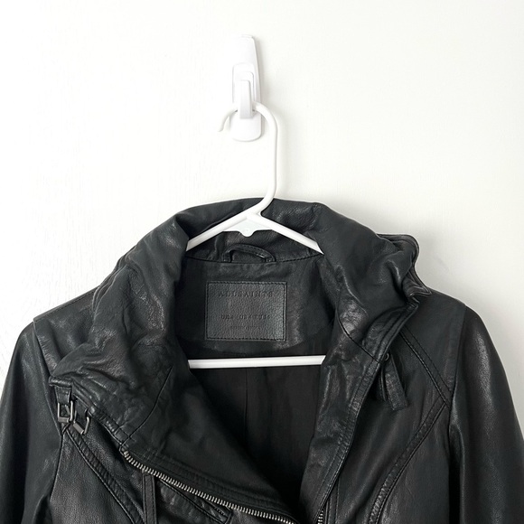 ALL SAINTS Belvedere Leather Classic Biker Zip Jacket in Black Sz 4 FITS LIKE 2 - Picture 4 of 8